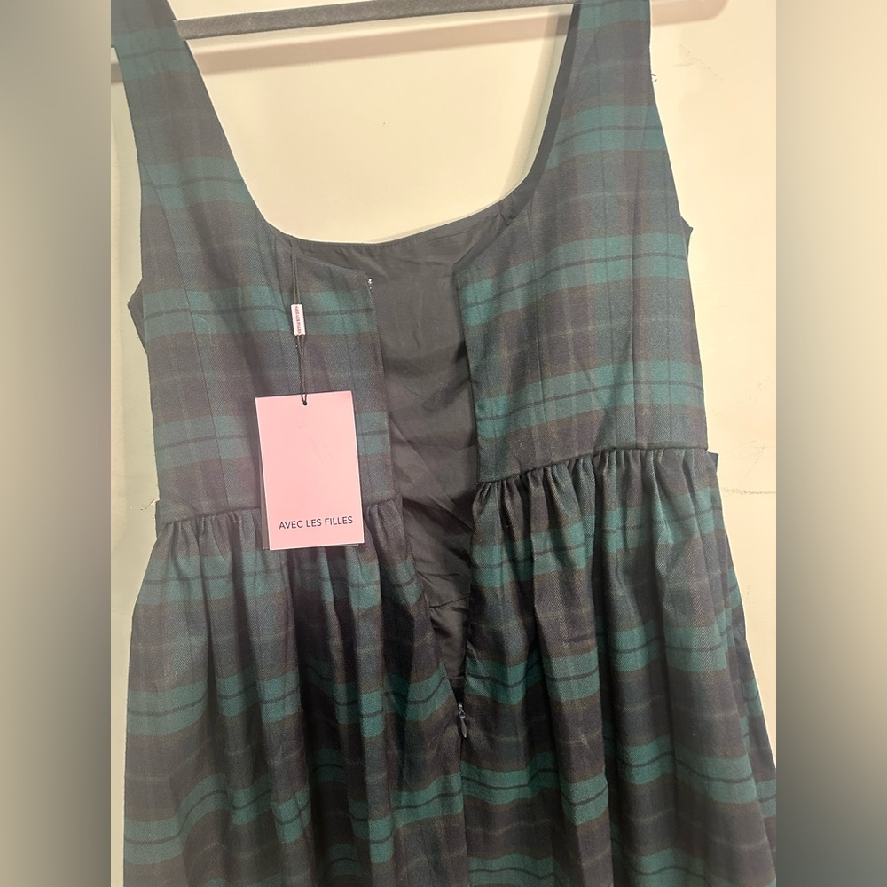 Avec Les Filles Dark Green and Navy Plaid Mini Dress - Picture 6 of 9